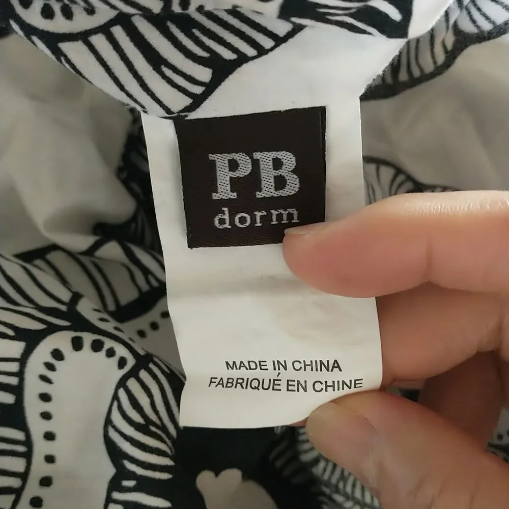 Pottery Barn Dorm Twin Mini Fleur Duvet Cover Black White Floral Organic Cotton